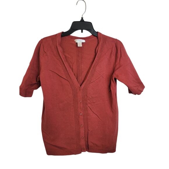 Christopher & Banks Cardigan Sweater Red V-Neck Short Sleeve Women's Size Medium - Picture 1 of 9